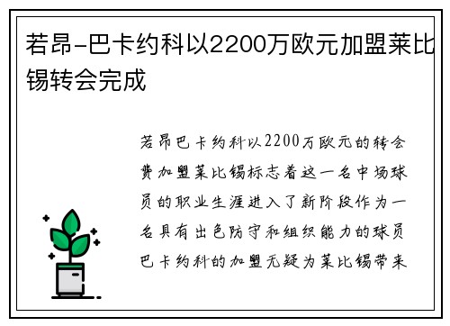 若昂-巴卡约科以2200万欧元加盟莱比锡转会完成 若昂-巴卡约科以2200万欧元加盟莱比锡转会完成